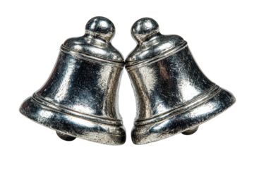 Two Silver Bells Close Together on a Black Background Holiday Celebration Metallic Shiny Festive