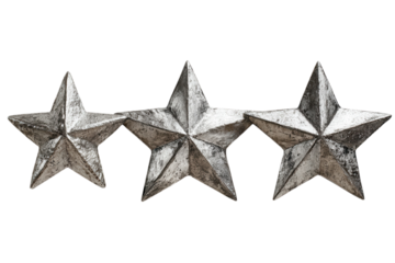 Three metallic stars align against the dark backdrop star rustic metal silver celestial isolated