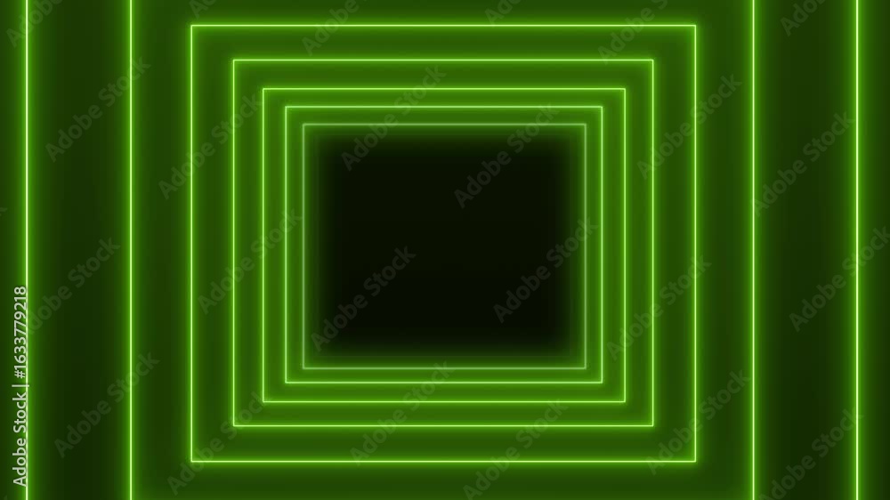 Poster video animation of abstract glowing motion design with green neon cubes - abstract background - seam