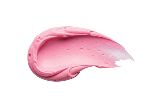 Vibrant pink strawberry frosting smear with rich, creamy texture and soft peaks, isolated against a pristine transparent background, high-key studio shot concept of delicious food advertising