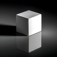 Fototapeta premium Pristine White Cube With Sharp Angles On Reflective Black Surface