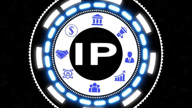 Intellectual property protection concept represented by glowing circular animated graphics
