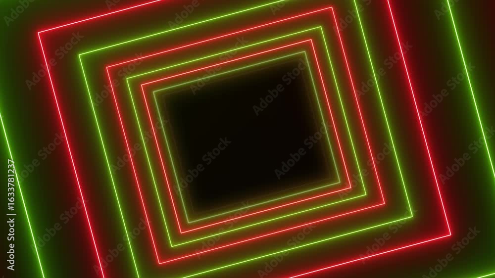 Poster video animation of abstract glowing motion design with green and red neon cubes - abstract backgroun