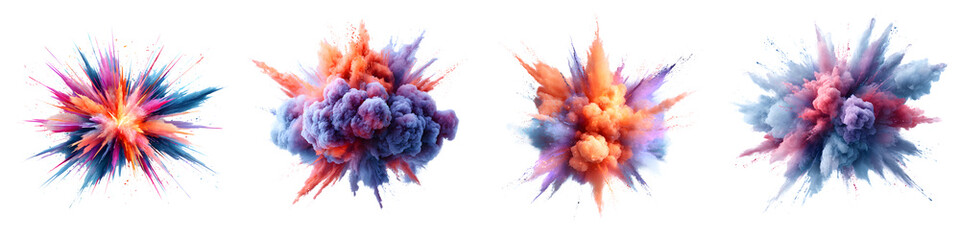 Fototapeta premium Colorful Powder Explosion Set on White - Abstract Holi Concept