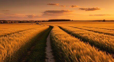 Obraz premium Wheat Field at Sunset
