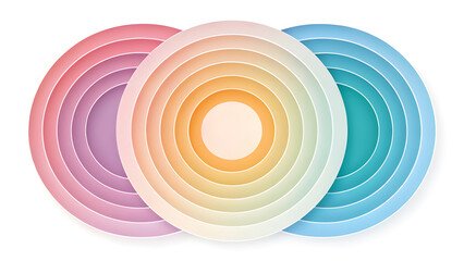 Three overlapping pastel gradient circles with concentric rings