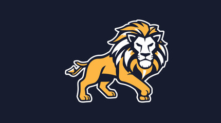 A stylized illustration of a majestic lion walking forward, showcasing its mane.