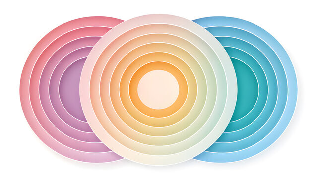 Three overlapping pastel gradient circles with concentric rings