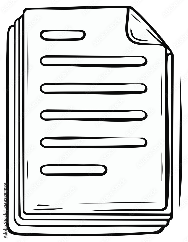 Aufkleber stack of paper documents with lines of text in outline style