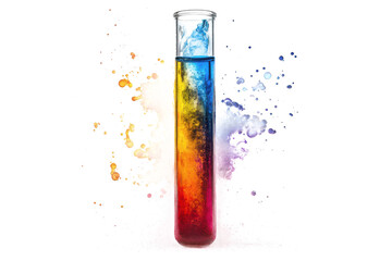 Rainbow Liquid in Test Tube Abstract Art Watercolor Splashes Science on transparent background
