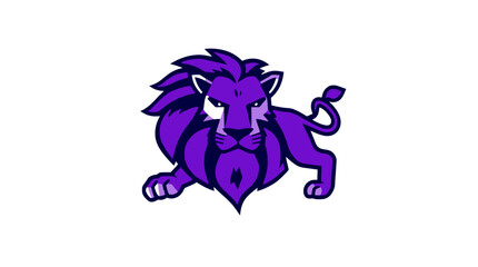 A stylized, cartoon depiction of a purple lion in a dynamic stance.
