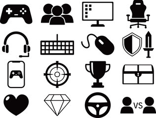 ゲームのアイコン16種セット　モノトーン