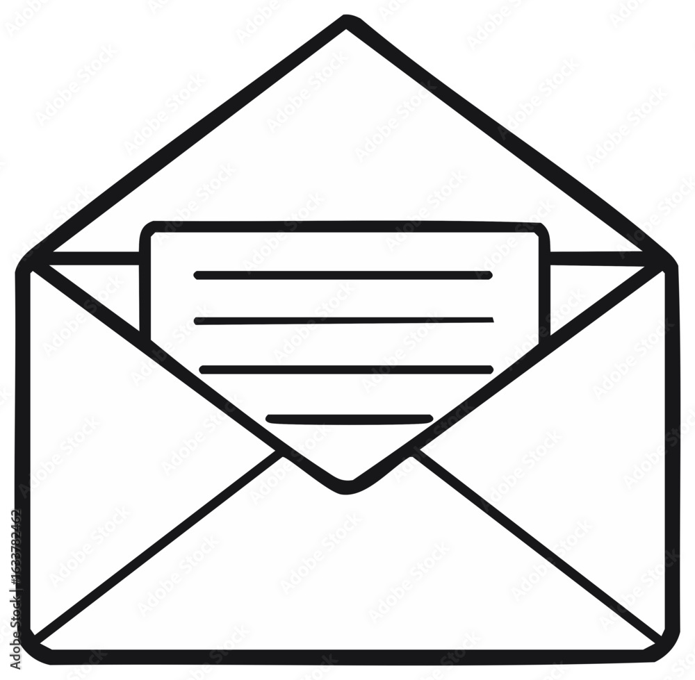Poster simple line art drawing of an open envelope with a letter inside perfect for communication concepts