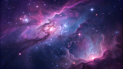 Vibrant purple and pink nebula with glowing stars galaxy
