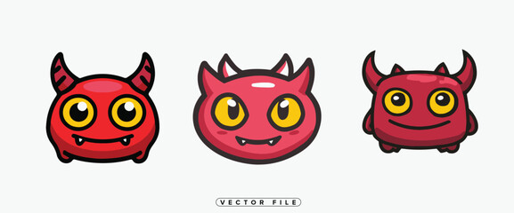 Adorable cartoon devils with horns and smiles for Halloween designs and spooky season fun projects