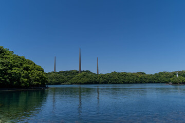 Fototapeta premium These radio towers were used by the Imperial Japanese Navy during World War II in Nagasaki prefecture, Japan.