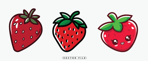 Cheerful strawberry cartoon icons, perfect for summer treats and vibrant designs, adding sweetness