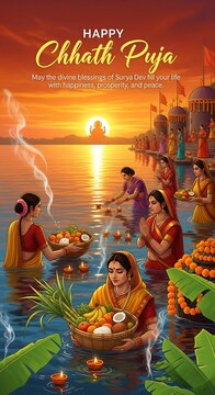 Devotees offer prayers to the sun god during the auspicious chhath puja festival by the river