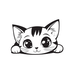 Fototapeta premium Cute cat silhouette, cat silhouette vector, Vector illustration, Silhouette of a cute cat vector illustration, coloring page line art vector, black cat vector, black cat vector illustration