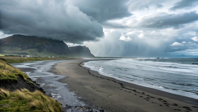 Dramatic coastal landscape under stormy skies - Powered by Adobe