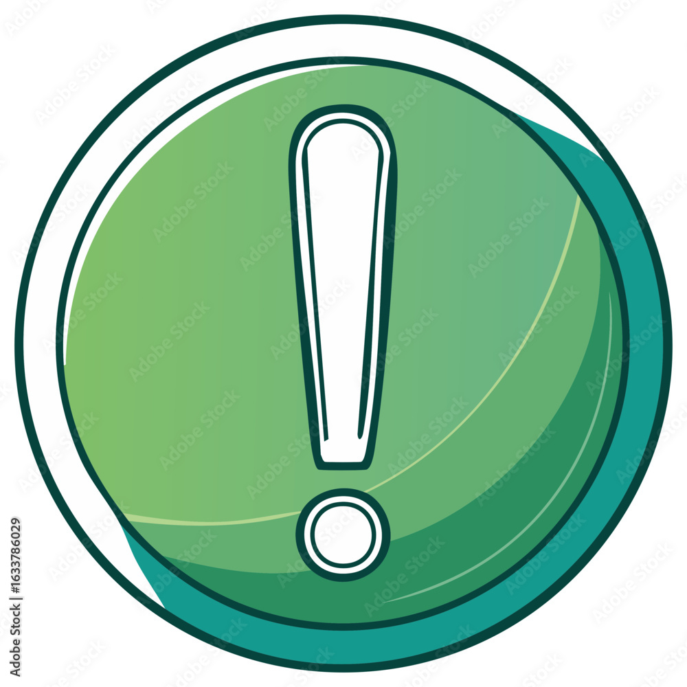 Poster green circular attention icon presenting urgent risks and errors within an environment