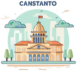 Obraz premium Illustration of Canstantos building with dome and trees against a sky with clouds
