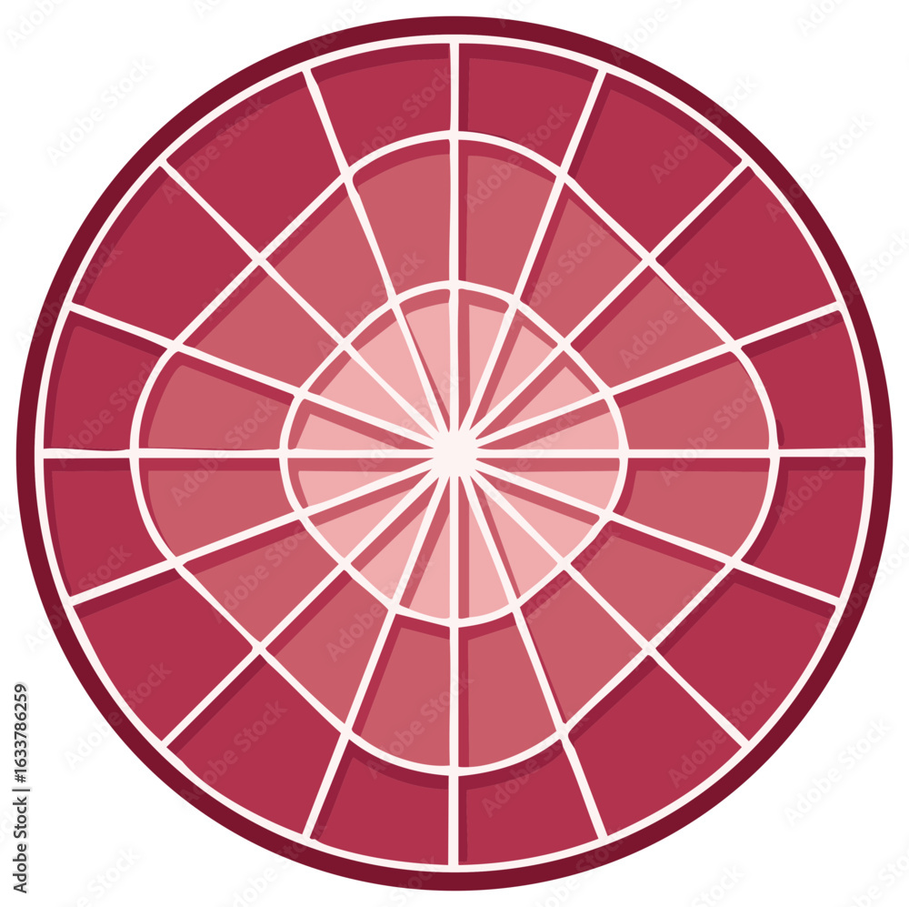Poster radial gradient circle with geometric sections and white lines