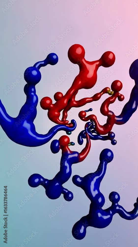 Poster abstract 3d rendering of colorful, twisting shapes viewed from a top-down angle, resembling a fluid 