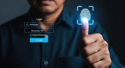 Man uses fingerprint scan for secure digital login and access