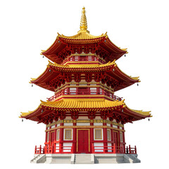 Traditional asian pagoda architecture isolated on transparent background