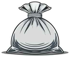 Gray cartoon style money bag or generic tied sack illustration isolated