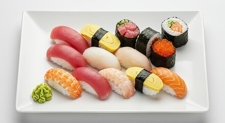 Sushi Assortment on White Plate