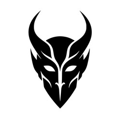 Minimalist Black Silhouette of a Demon Mask with Horns Halloween Clipart Design