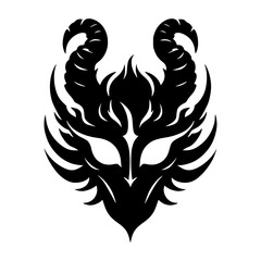 Obraz premium Minimalist Black Silhouette of a Demon Mask with Horns Halloween Clipart Design