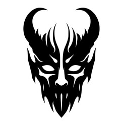 Minimalist Black Silhouette of a Demon Mask with Horns Halloween Clipart Design