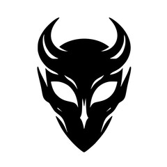 Minimalist Black Silhouette of a Demon Mask with Horns Halloween Clipart Design
