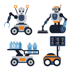 flat vector illustration of soccer match service robots