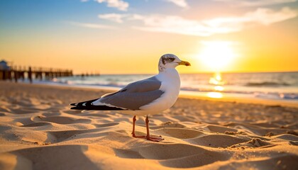 Seagull on beach at sunset (1)