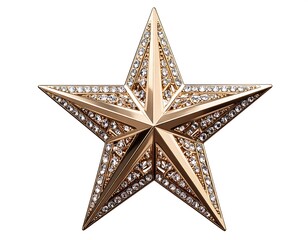 Gold star-shaped brooch encrusted with small clear crystals