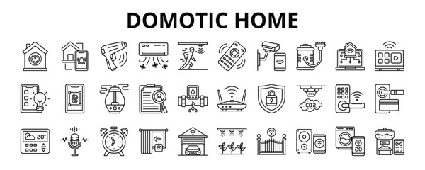 30 Domotics Home Line  Icons Vector - Smart Home, Infrared Sensor, Remote Control, Smart cctv, Smart Lock, Smoke Detector