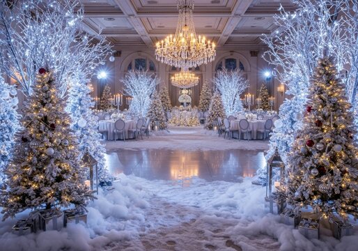 Enchanting winter wonderland wedding reception decor