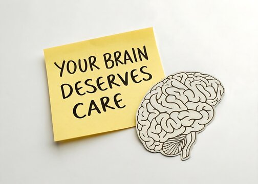 sticky note saying your brain deserves care