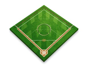 Isometric view of a baseball diamond, grass field, clay infield