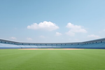 Fototapeta premium Spacious Baseball Stadium with Clear Blue Sky and Green Grass
