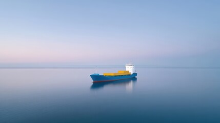 Naklejka premium Tranquil Container Ship in Calm Waters at Dawn