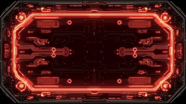 Futuristic Red Tech HUD Frame &ndash; Digital Interface UI with Glowing Circuit Details