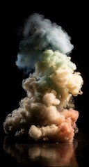Colorful smoke plume against a black background