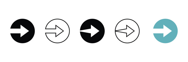 Set of right directional arrows with circle. colorful arrows symbol.