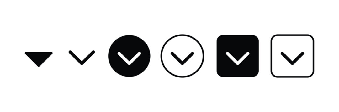 Set of Website dropdown arrow icon collection. Dropdown arrow symbol.