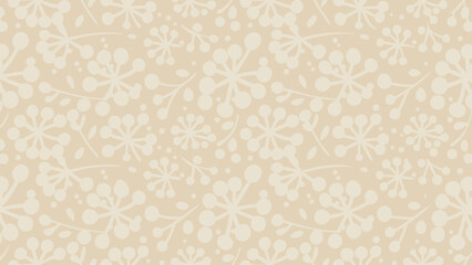 Floral pattern with light beige background and white flowers and berries in a seamless repeat design